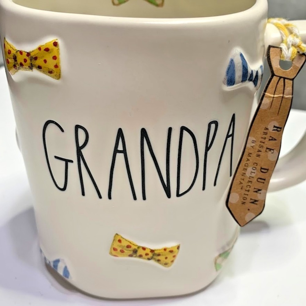 Rae Dunn Grandpa Mug New One Size Cream Bow Tie Embossed Artisan Collection